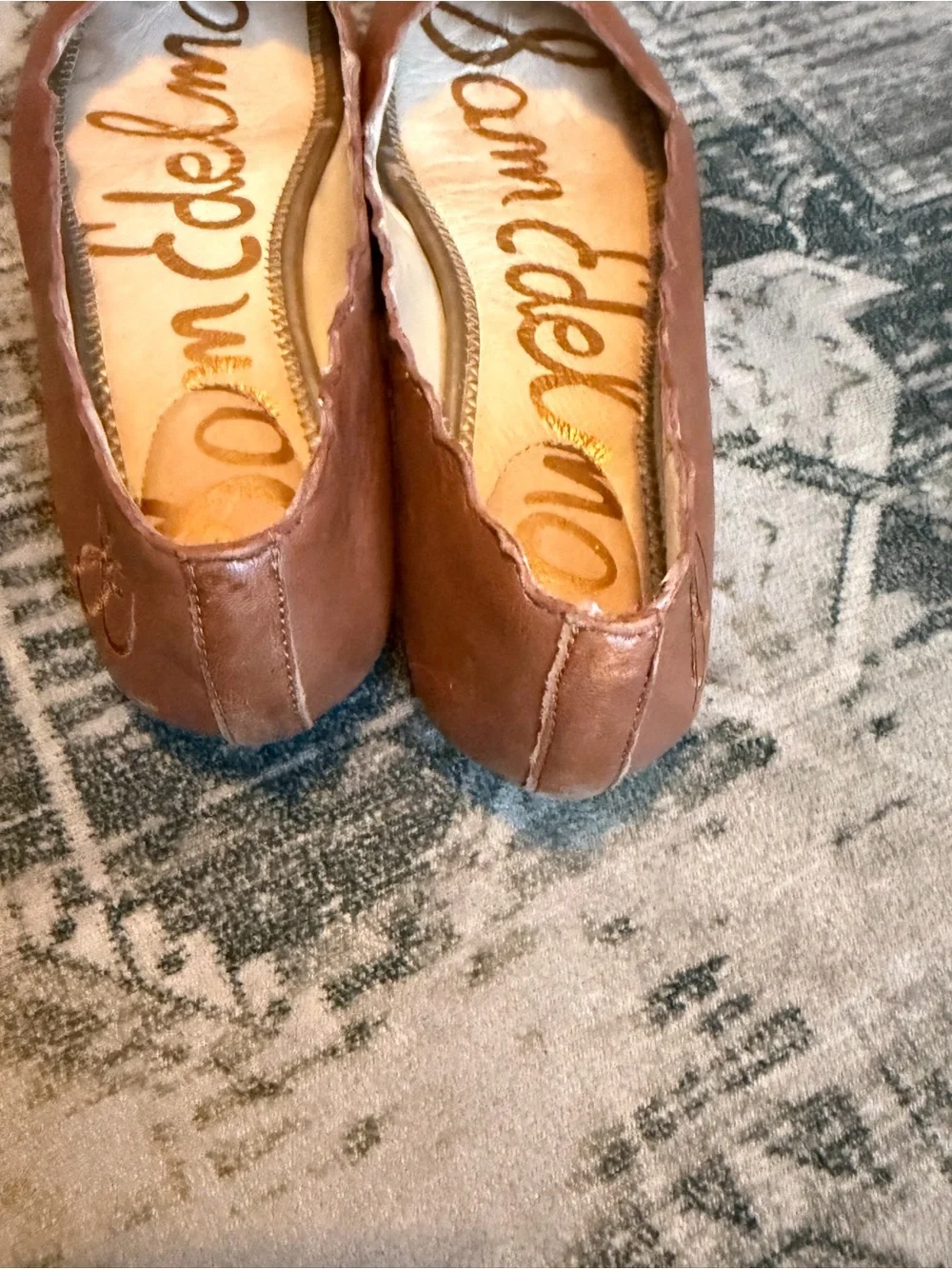 Sam Edelman Francis cognac leather ballet flats with scalloped edge trim size 8